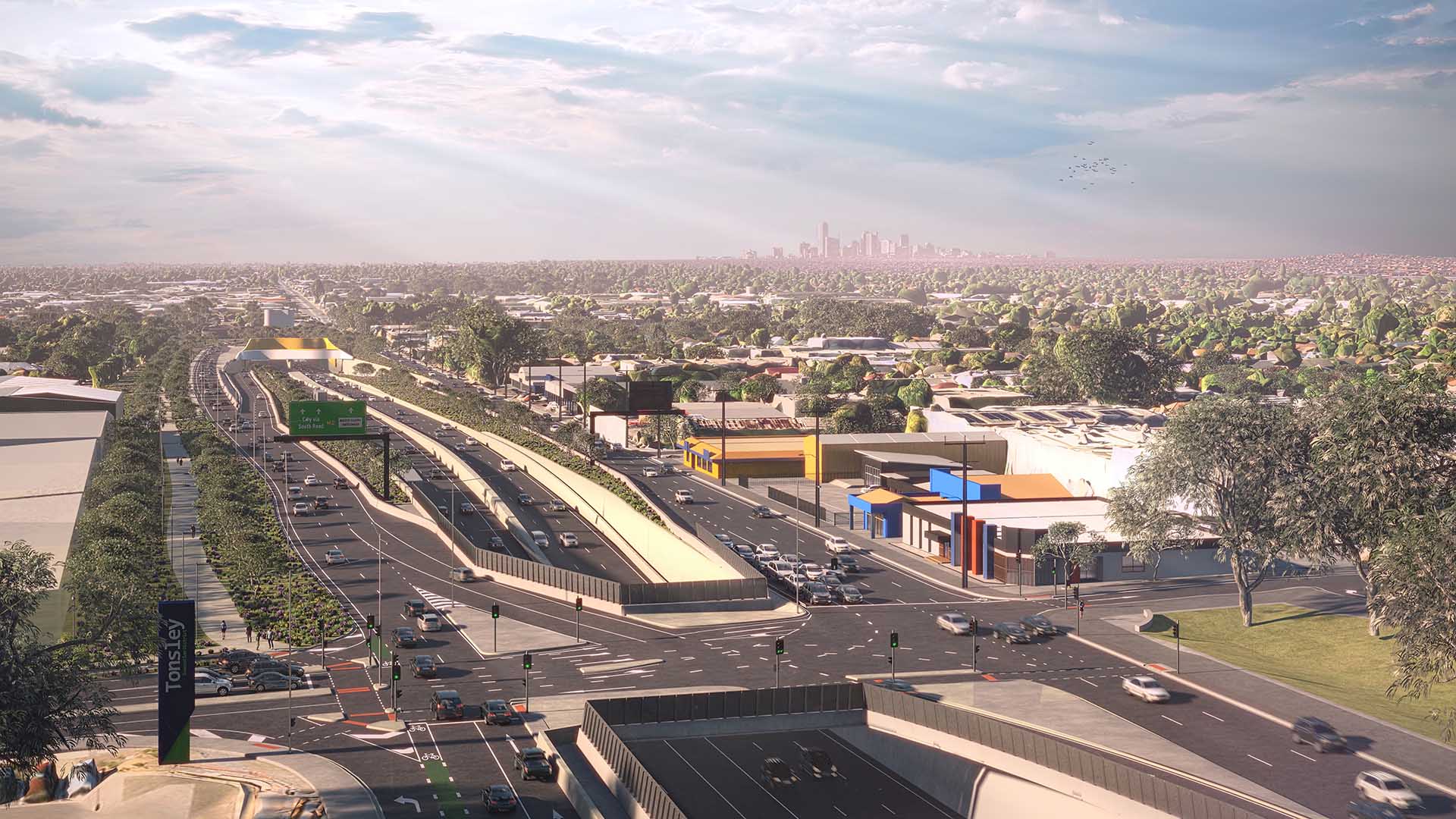 Artist's impression of the intersection of South Road and Tonsley Boulevard.