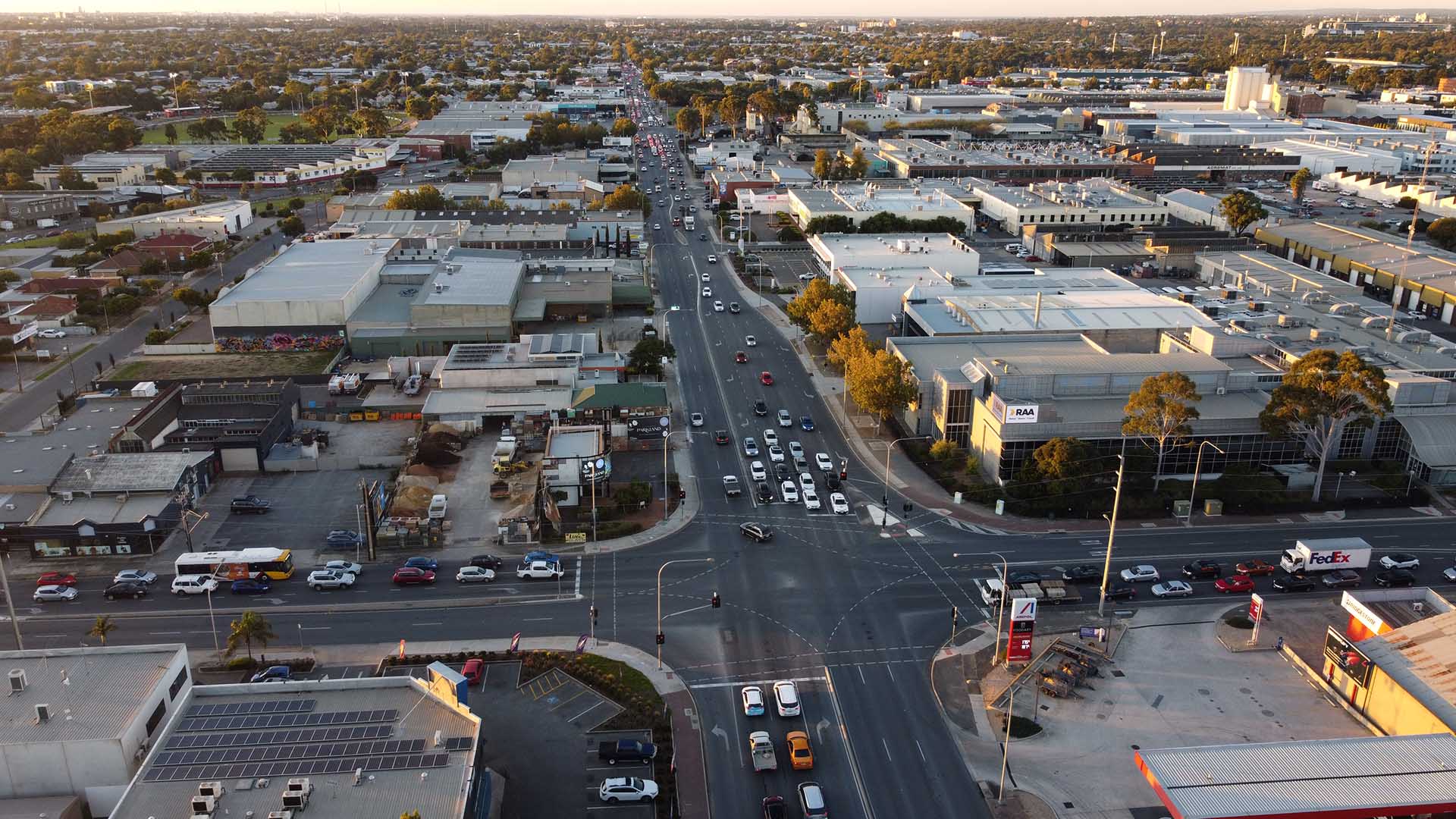 Aerial view of Richmond Road / South Road intersection