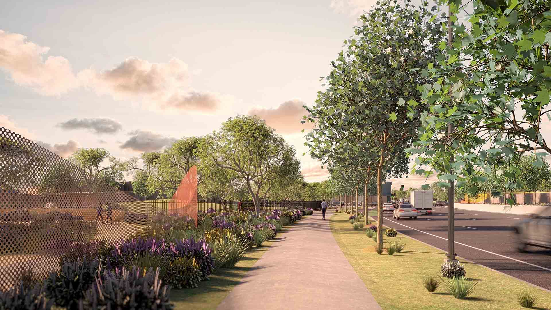 Artist's impression of green space near the Northern Tunnels, northern portal. 